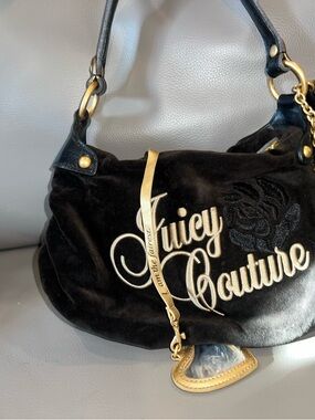 Vintage Juicy Couture Black Velvet Logo Hobo Bag